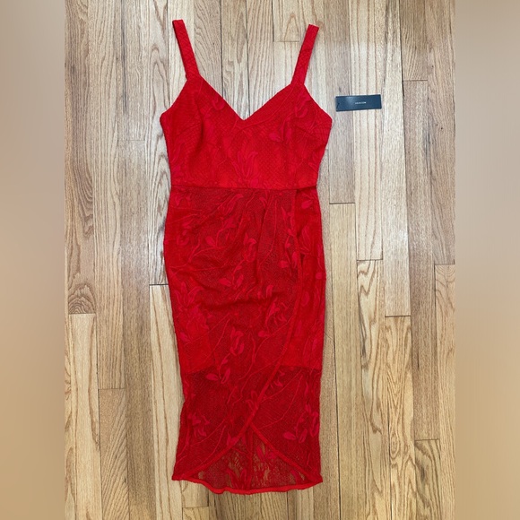 Lulus Meg Red Lace Sleeveless Tulip Hem Dress - Picture 2 of 6
